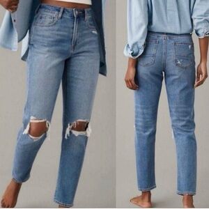 American Eagle High Rise Distressed Medium Wash Mom Jeans